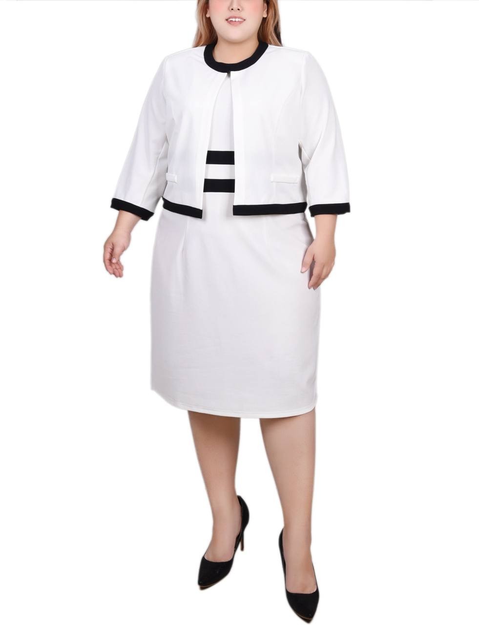 NY Collection Plus Size Colorblocked 2‑Piece Dress Set White 18W NWT $49