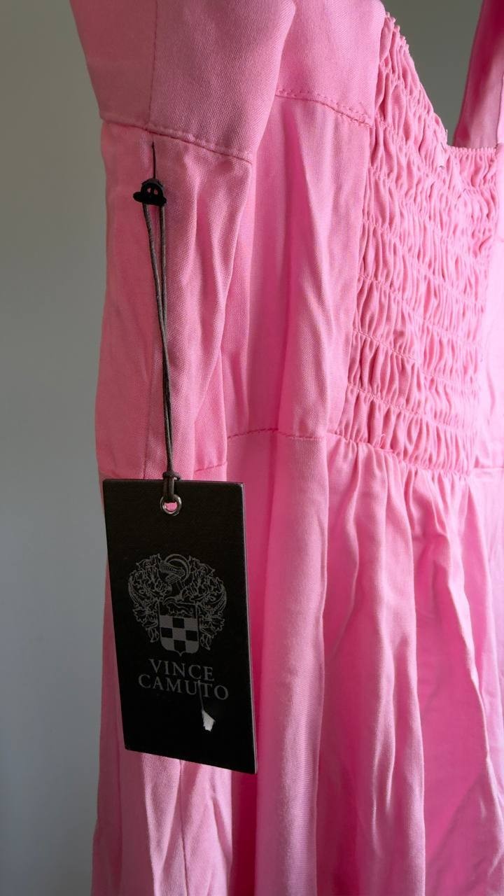 Vince Camuto Square Neck Smocked Back Maxi Dress M Plush Pink NWT $69