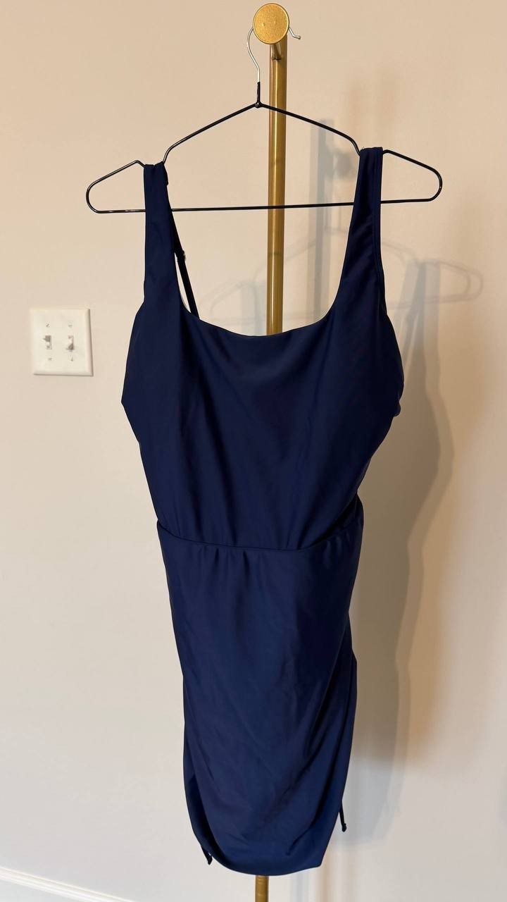Cupshe Navy Ruched Square Neck Swim Dress L NWT Quick Dry Beachwear