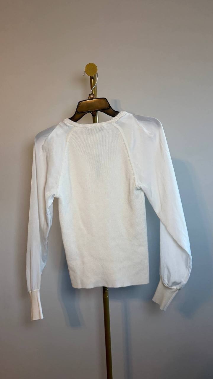 DKNY Women’s Mixed‑Media V‑Neck Top Ivory XS NWT $79