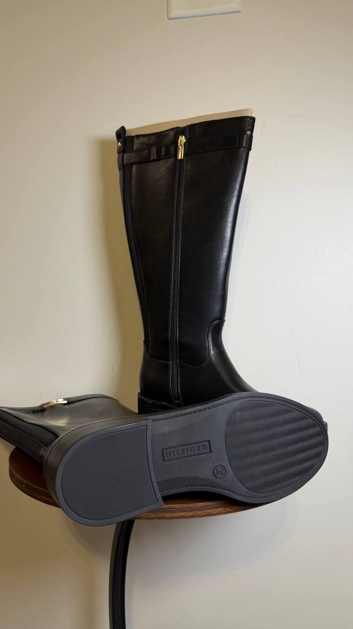 Tommy Hilfiger Iviann Tall Riding Boots Black 7.5M Almond Toe NWB $159