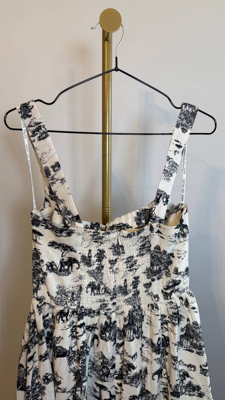 Avec Les Filles Bustier Linen Blend Midi Sundress Safari Toile Black Size 6 NWT