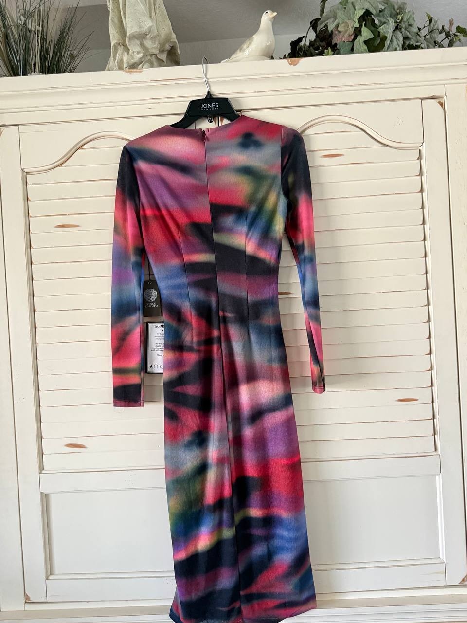 Vince Camuto Mesh Bodycon Dress – Size 2 – NWT – Floral Multi Long Sleeve Ruched