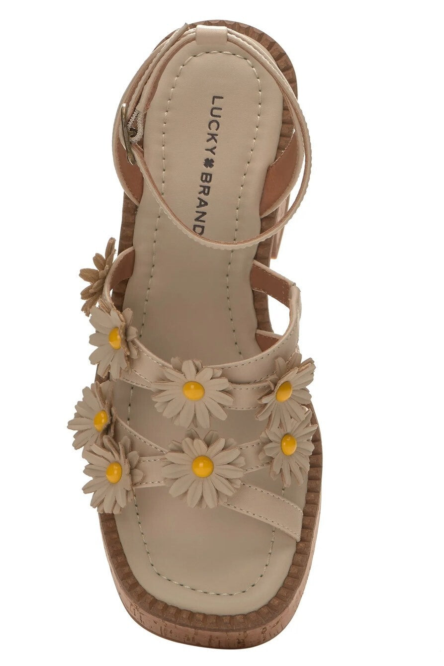Lucky Brand Taiza Daisy Sandals Beige Strappy Block Heel Women's Size 8 New