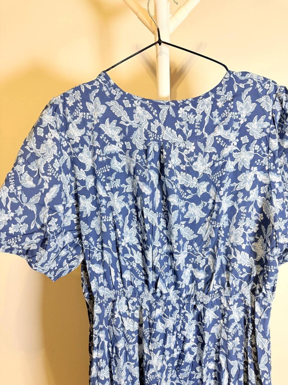 Cupshe Dark Blue Floral Midi Dress – Balloon Sleeves – Size XL – NWOT
