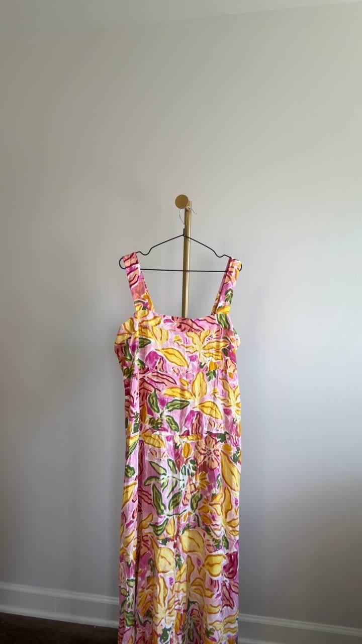 Vince Camuto Sleeveless Square Neck Floral Dress Plush Pink XL NWT $69