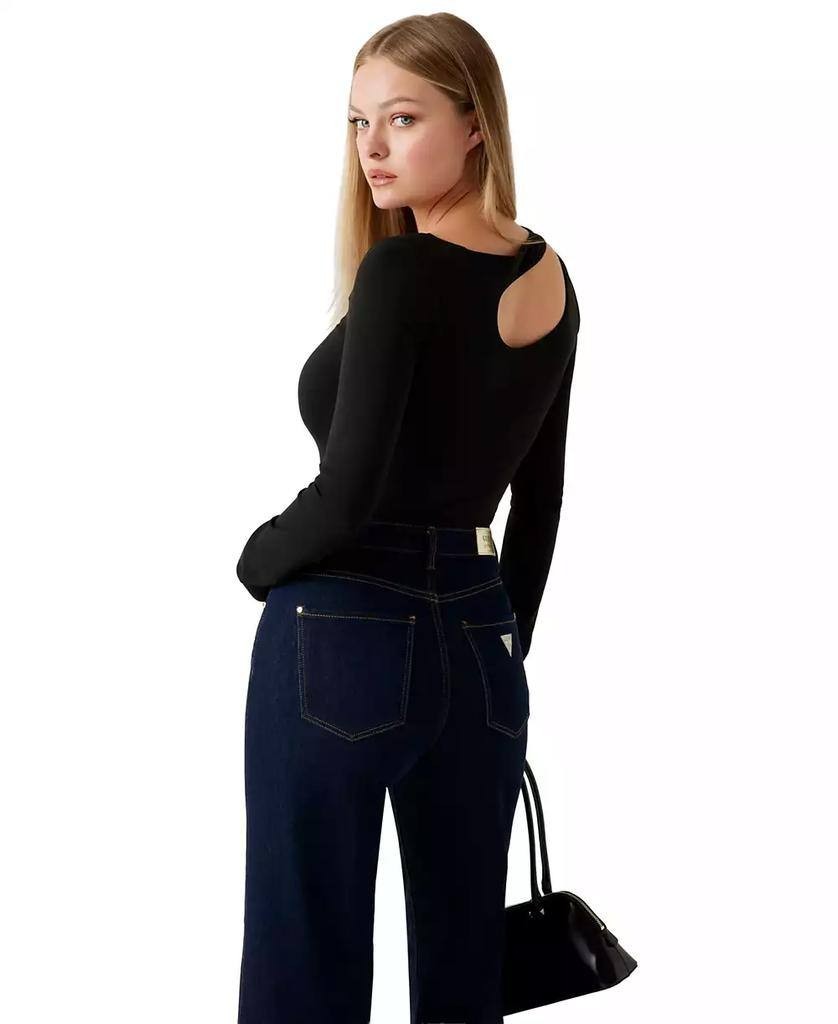 Guess Eco Eleanor Buckle Long Sleeve Top Black Size M NWT $79