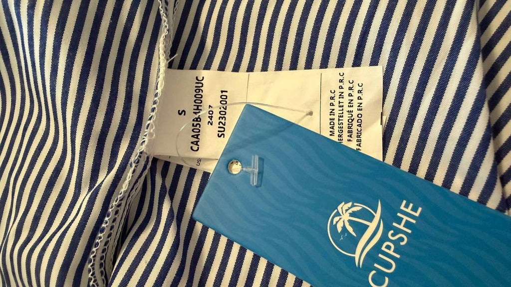 Cupshe Blue Pin‑Stripe Collared Wrap Midi Dress Size S NWT Summer msrp$50.99