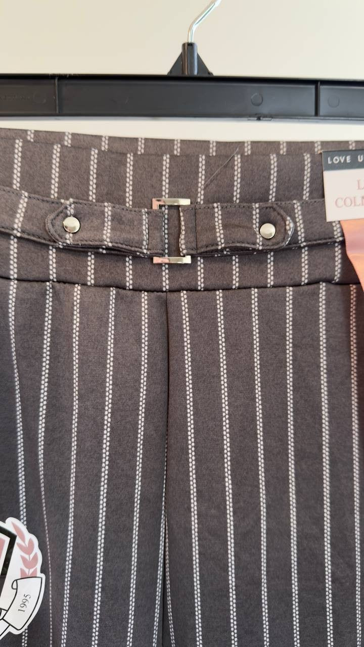 Love University Super Soft Belted Wide‑Leg Pants White/Grey Stripes L NWT $59