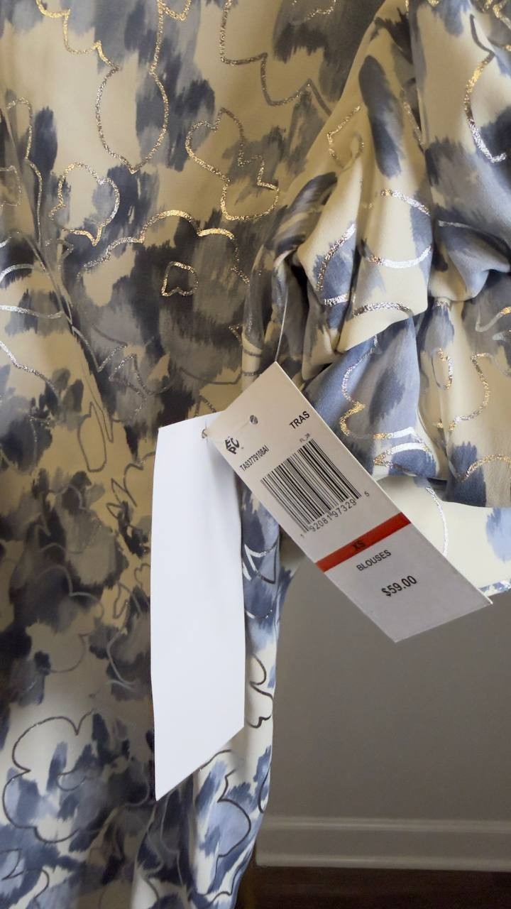 Sam & Jess Floral‑Print Bubble‑Sleeve Top Blue Floral XS NWT $59