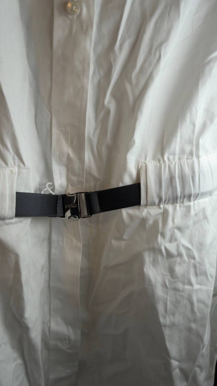 DKNY Cotton Belted Button‑Front Shirt White XL NWT $119
