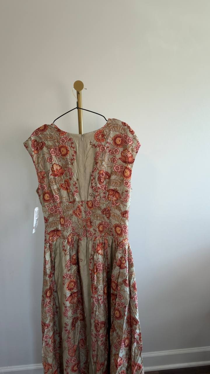 Taylor Women’s V‑Neck Floral A‑Line Dress Sage Coral 12 NWT $129
