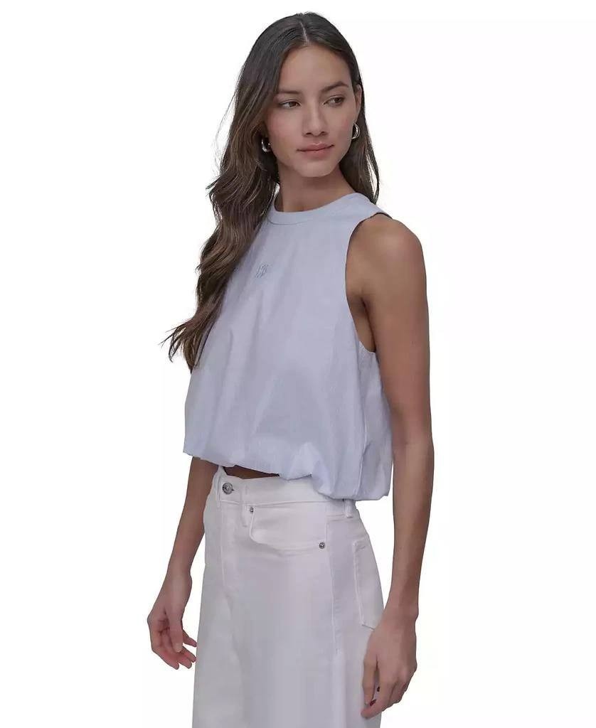 DKNY JEANS Striped Cotton Bubble‑Hem Sleeveless Top – Sky Blue– Size XL–NWT–$59