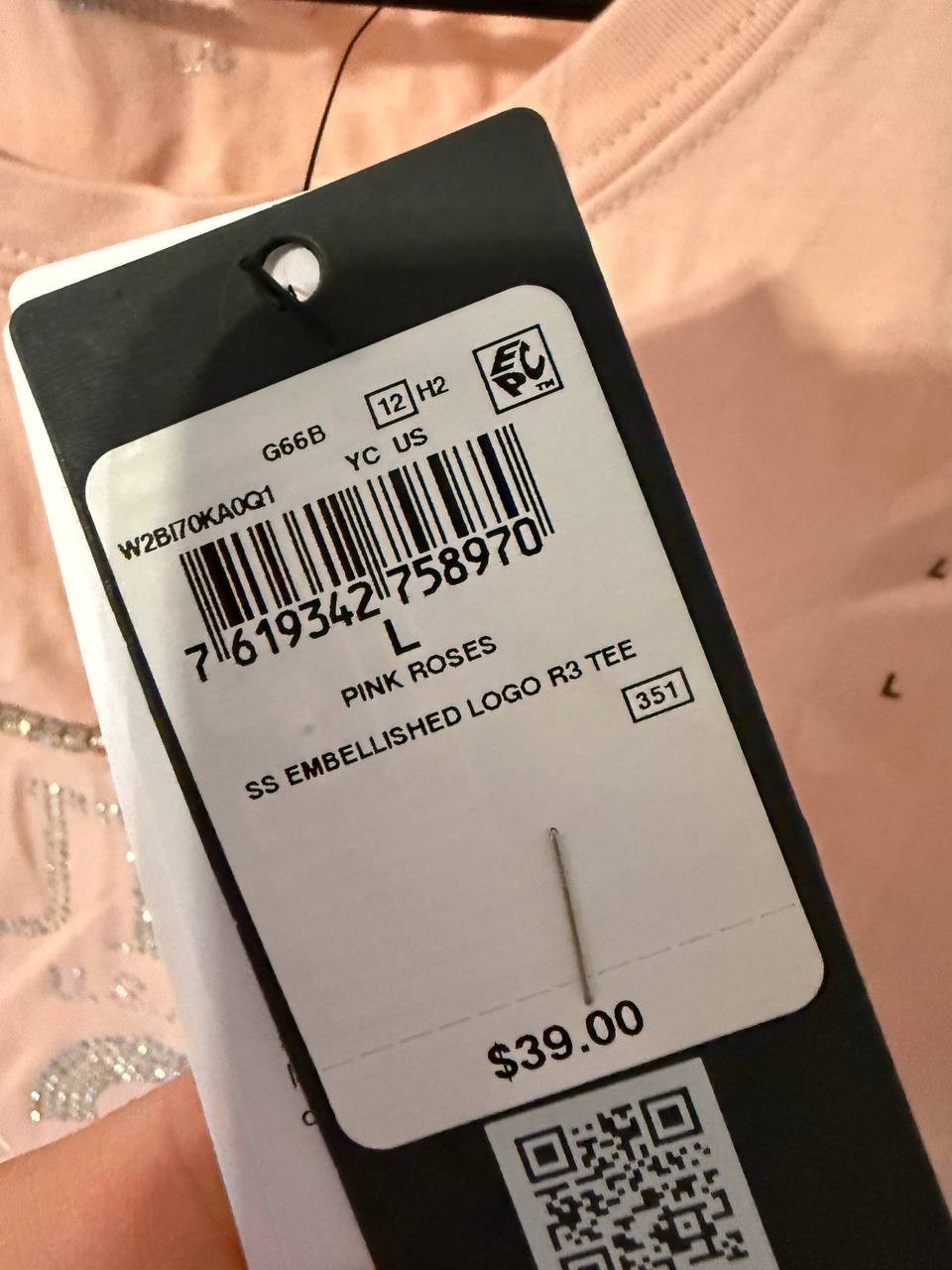 GUESS Embellished Logo T‑Shirt –Pink– Size L/G – NWT – $39