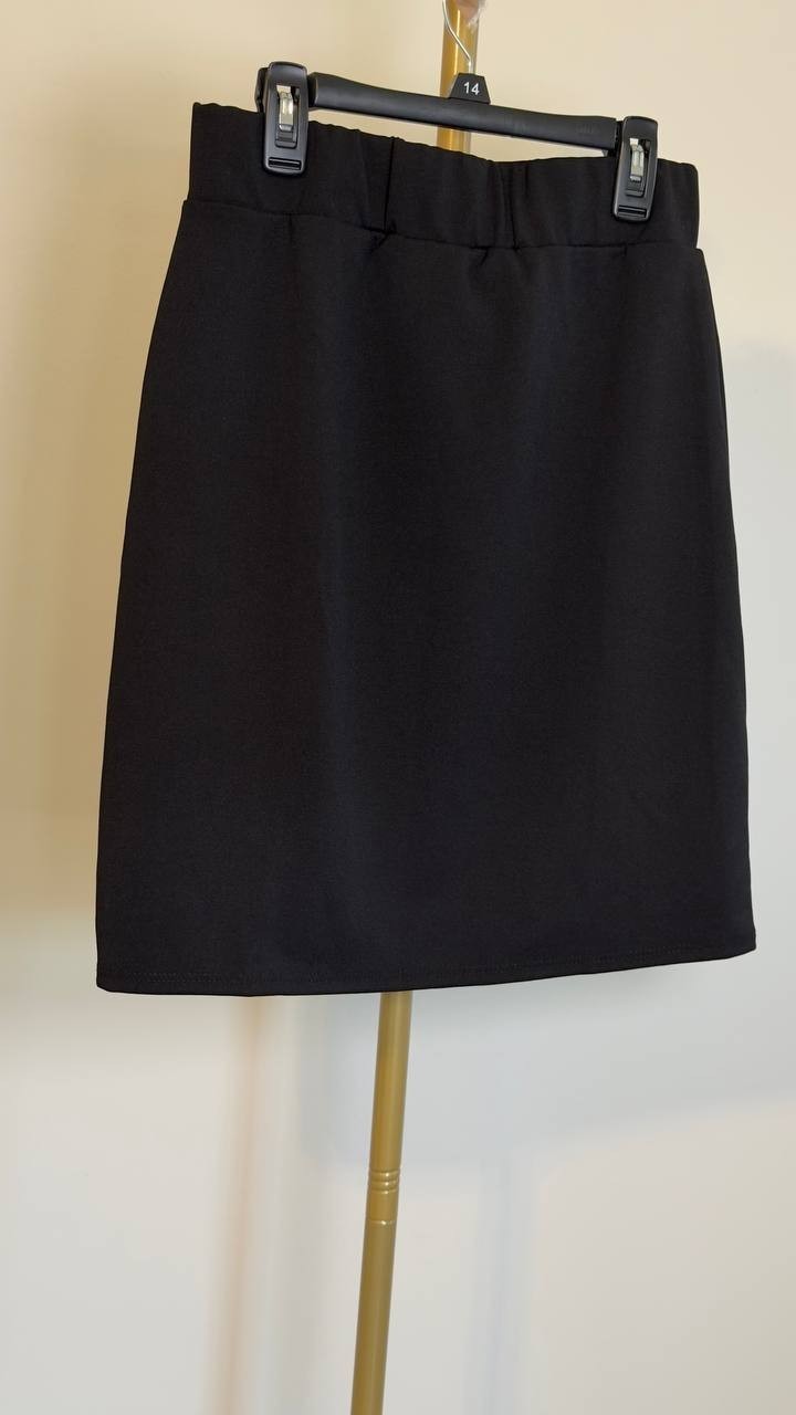 24seven Comfort Apparel Elastic Waist Knee Length Pencil Skirt Black PXL NWT $70