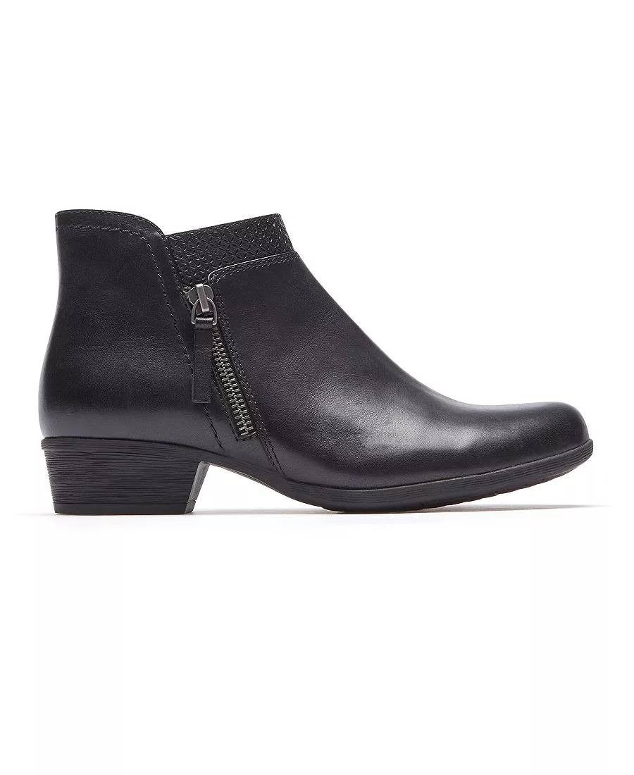 Rockport Carly Booties 7.5M Black Leather Zip Block Heel New in Box