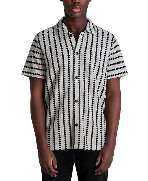 Karl Lagerfeld Paris Men’s Textured Wavy Striped Button‑Front Shirt XXL $99 NWT
