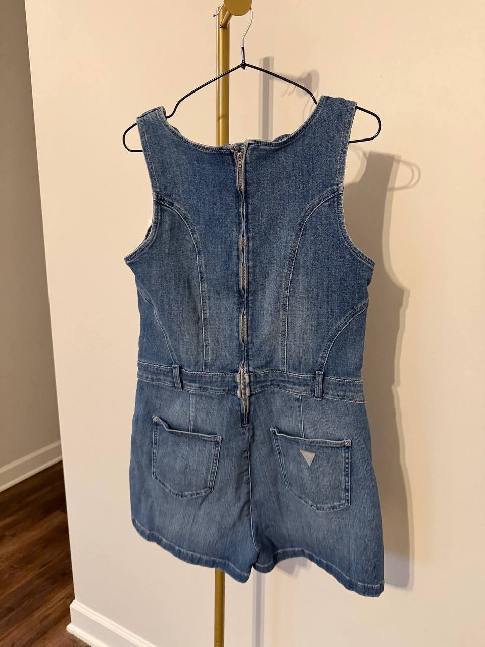 Guess Eco Denim Button‑Front Romper Blue Size L/G NWOT Sustainable Chic msrp$168