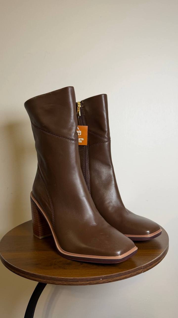 Franco Sarto Brown Leather Mid Shaft Boots 8.5M NIB MSRP $180
