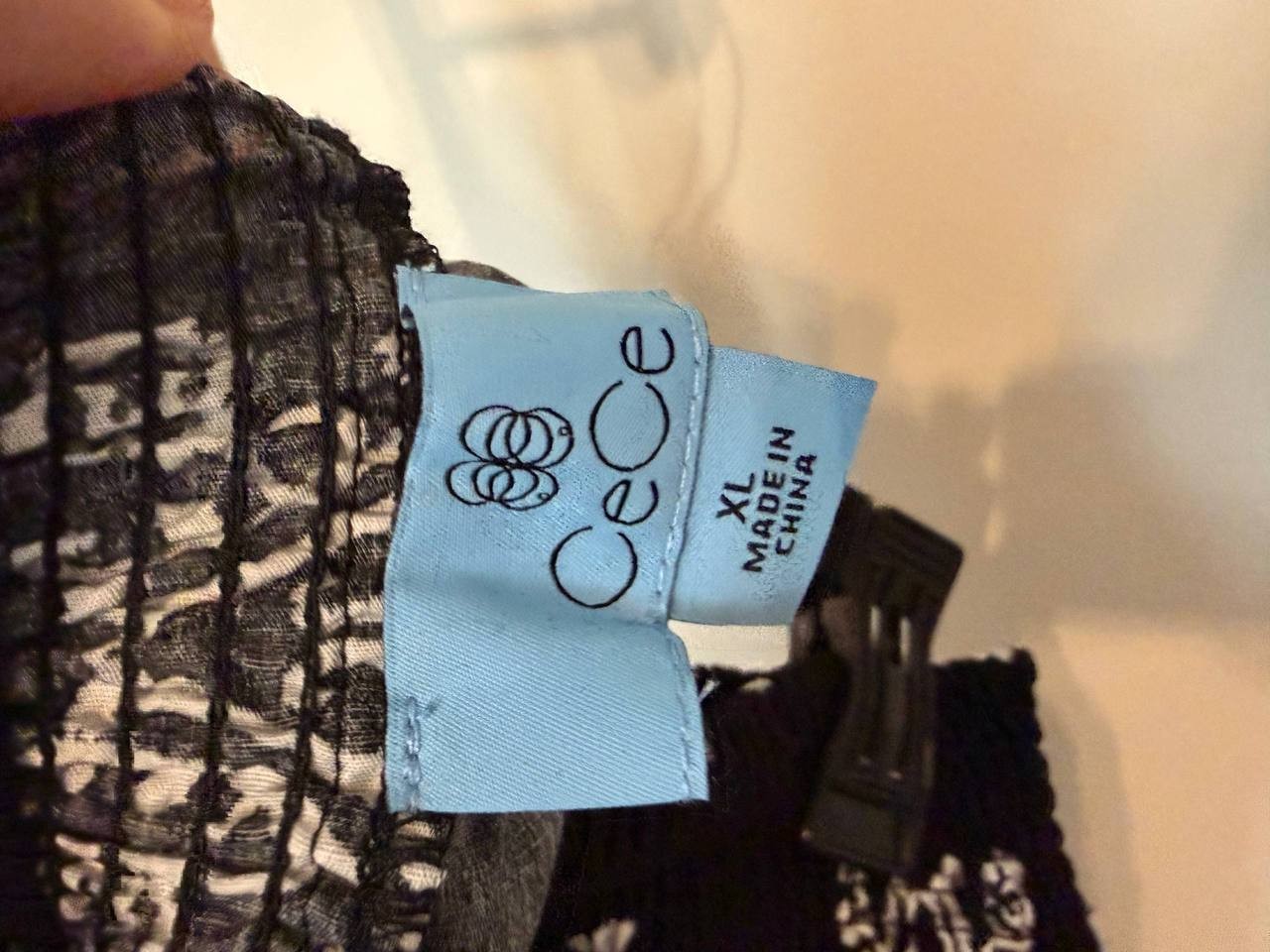 CeCe Smocked‑Waist Midi Skirt Black White Floral XL NWOT  msrp$79