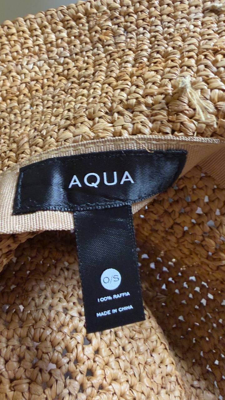 Aqua  Bucket  Hat  Tan  Raffia  One Size  New  $98