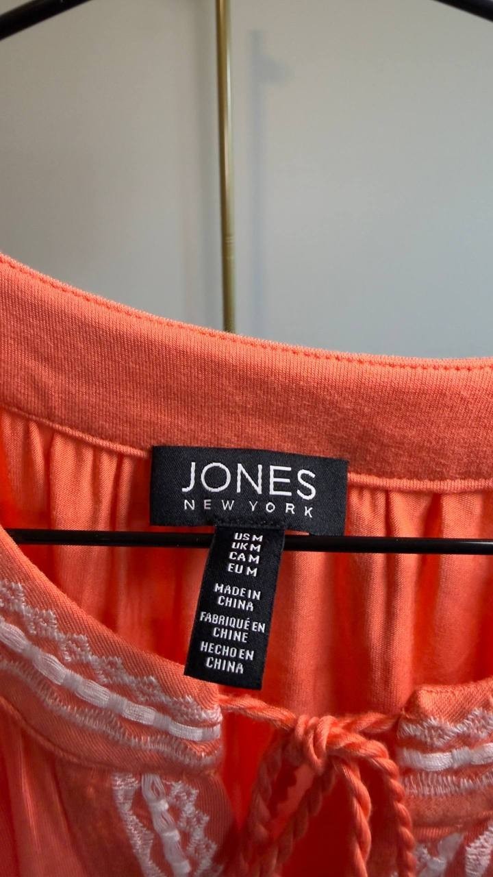 Jones New York Embroidered Halter Neck Tank Coral Sun M NWT $69.50