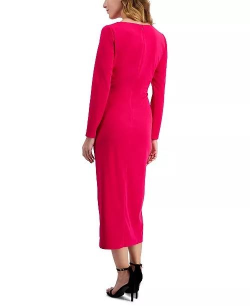 Anne Klein Ruched Midi Dress – Size XL – NWT – Rich Red Asymmetrical NeckLongSle