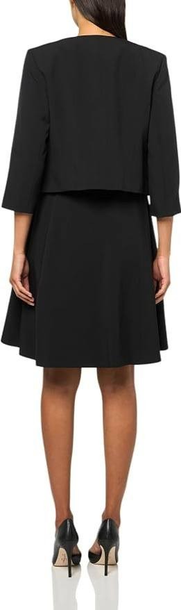Le Suit Open Front Jacket & Sleeveless Flared Dress 2pc Set Black 14P NWT $330