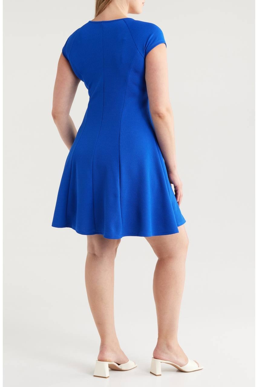 24Seven Comfort Apparel Keyhole Cutout Fit & Flare Dress Blue 3X NWT $44.99