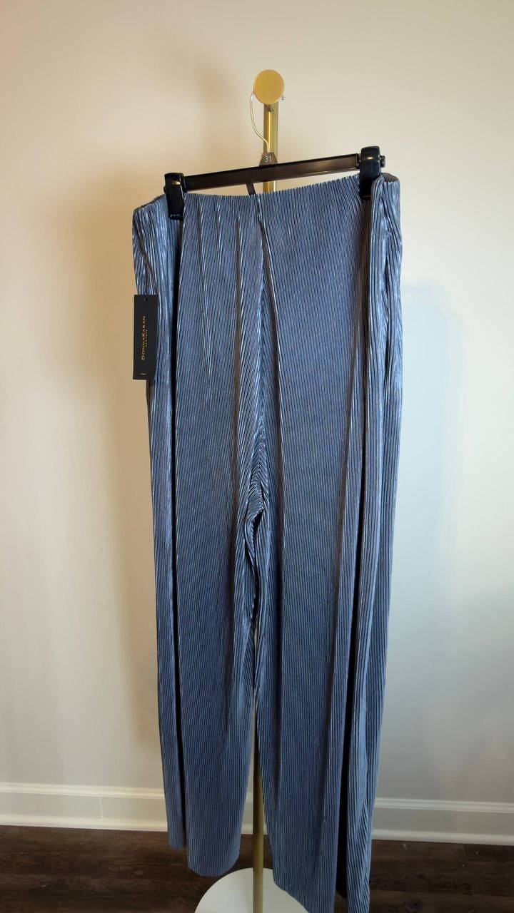 Donna Karan New York Pull‑On Pleated Wide‑Leg Pants Blue XL NWT $99