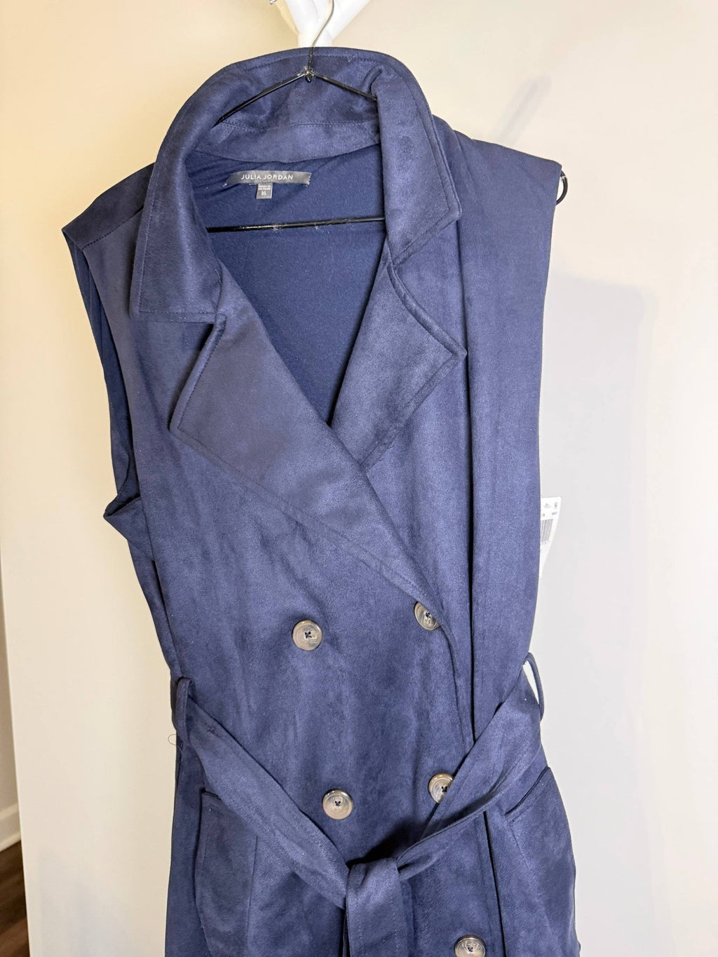Julia Jordan Faux‑Suede Sash‑Belt Notch‑Lapel Dress – Navy – NWT – Sizes 2–16