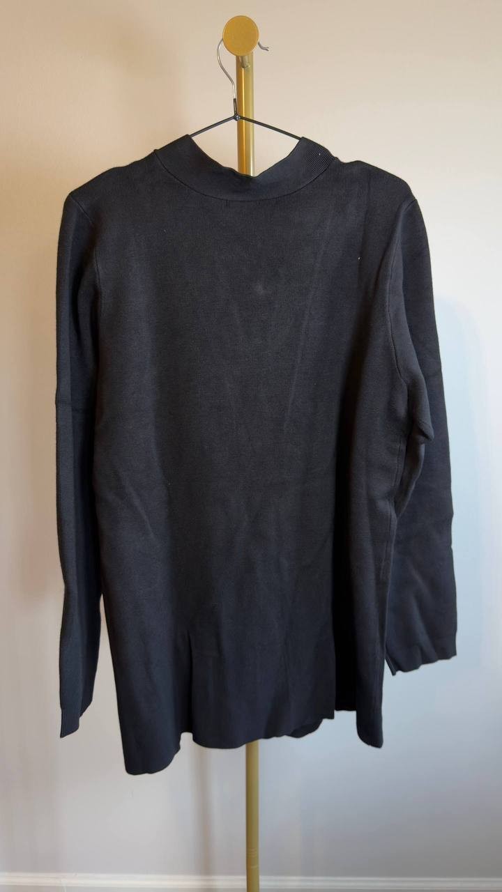 Kasper Open‑Front Long‑Sleeve Cardigan Black L NWT $99