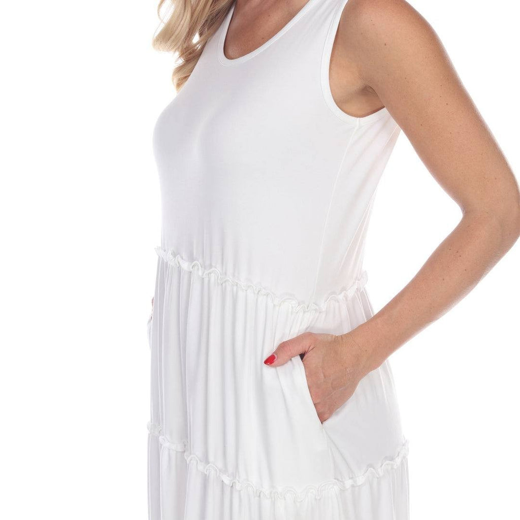 White Mark Scoop Neck Sleeveless Tiered Midi Dress White L NWT $68