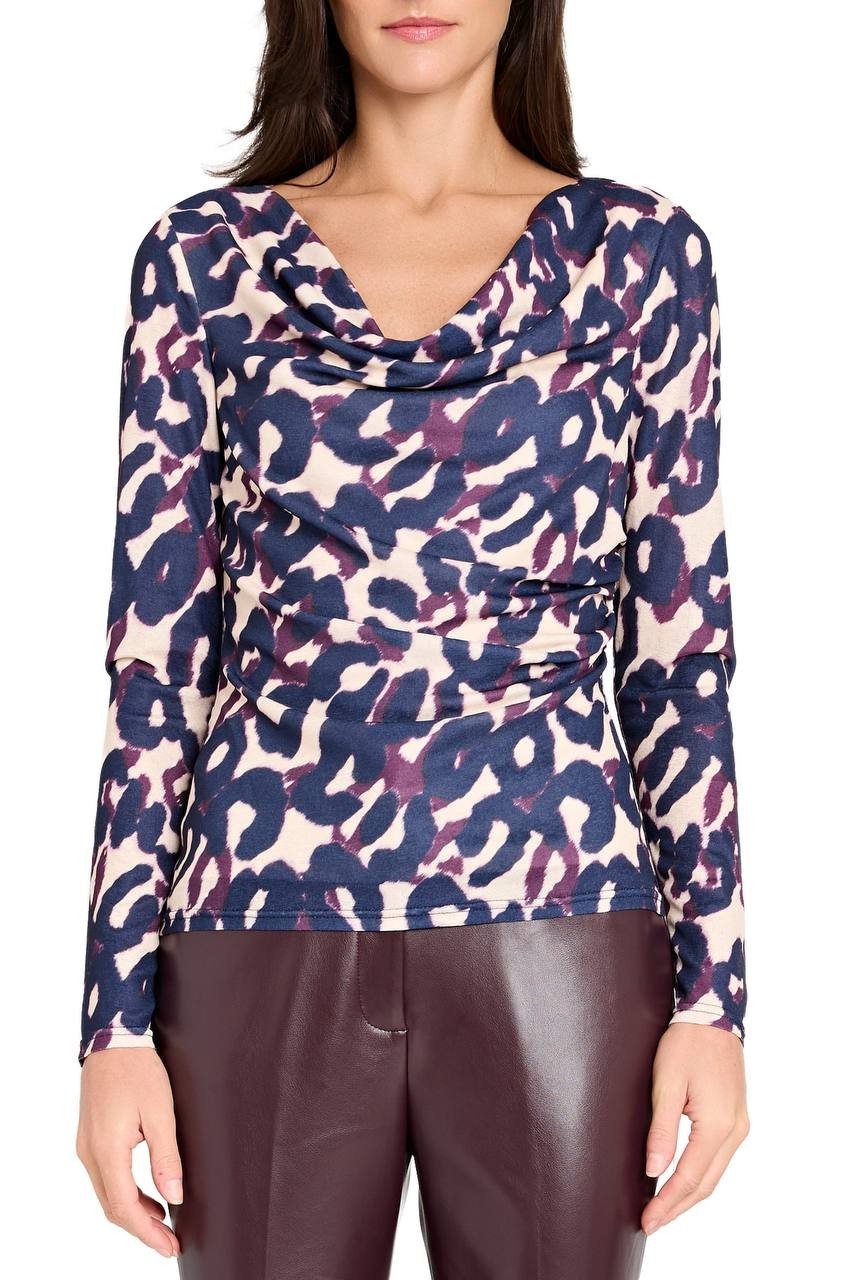 Tahari ASL Abstract Print Cowl Neck Top Plum Leopard XL NWT $79