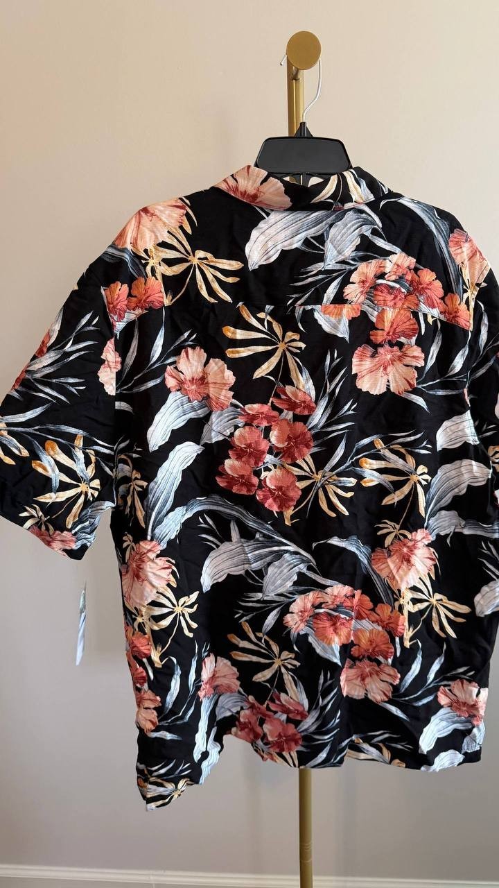 Cubavera Men’s Tropical Floral Button‑Front Shirt Jet Black XL $80 NWT