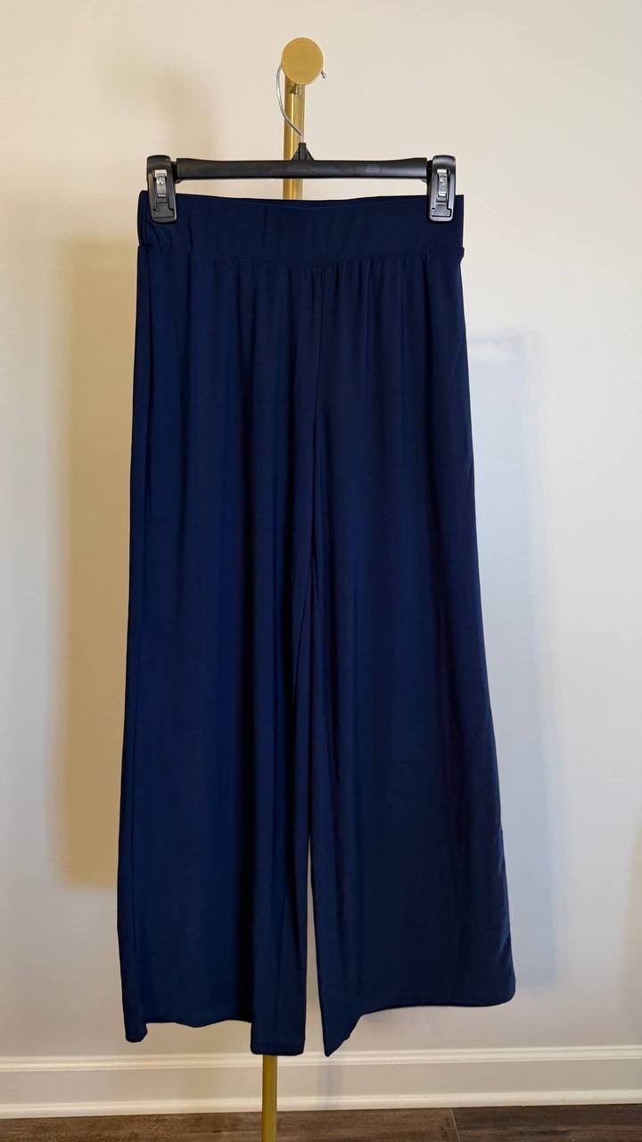 NY Collection Women’s Petite Wide-Leg Palazzo Pants Navy PM $44 NWT