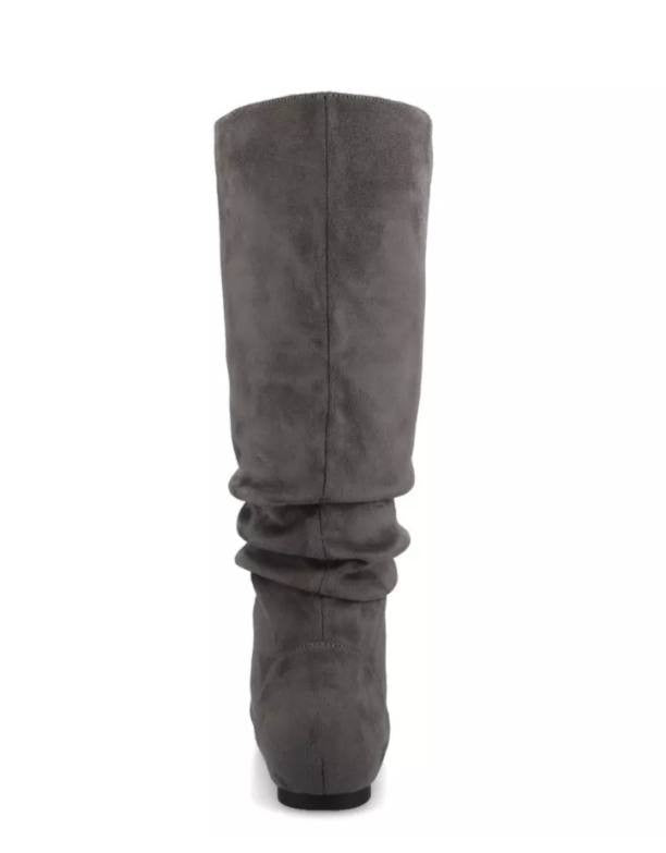 Journee Collection Jayne Boots 12M Grey Faux Leather Riding Pull‑On NIB msrp$129