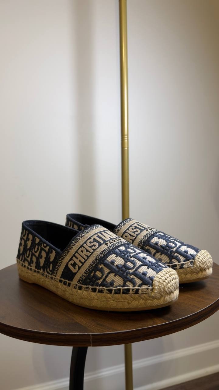 Dior  Granville  Espadrille  Deep Blue  Oblique  Cotton  38 B  Pre‑owned 