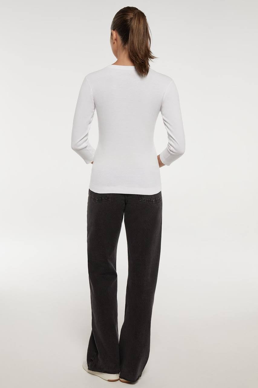 Three Dots Knit 3/4 Sleeve V‑Neck Tee White S NWT $46