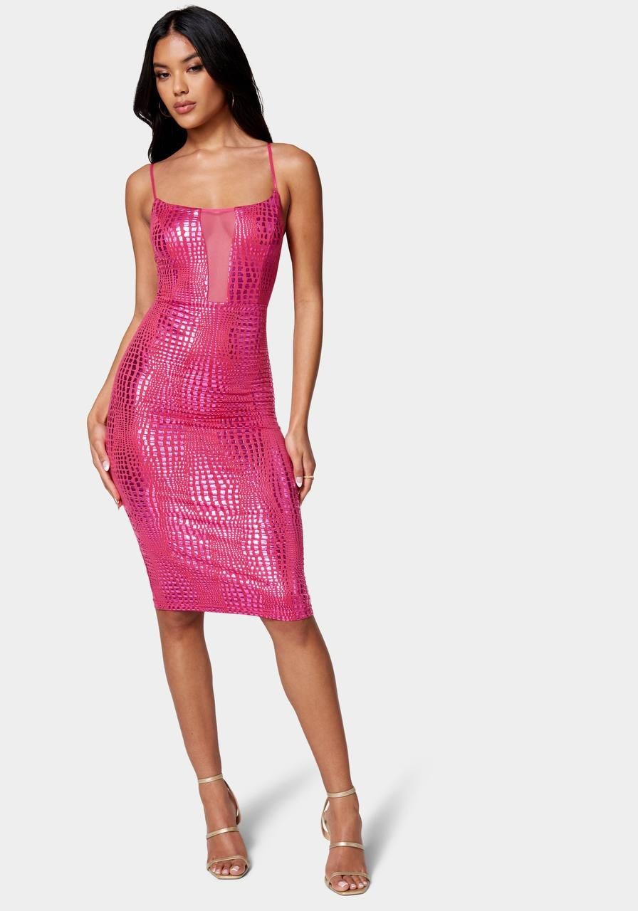 Bebe Vegan Leather Caged Mini Dress – Fuchsia, Size M