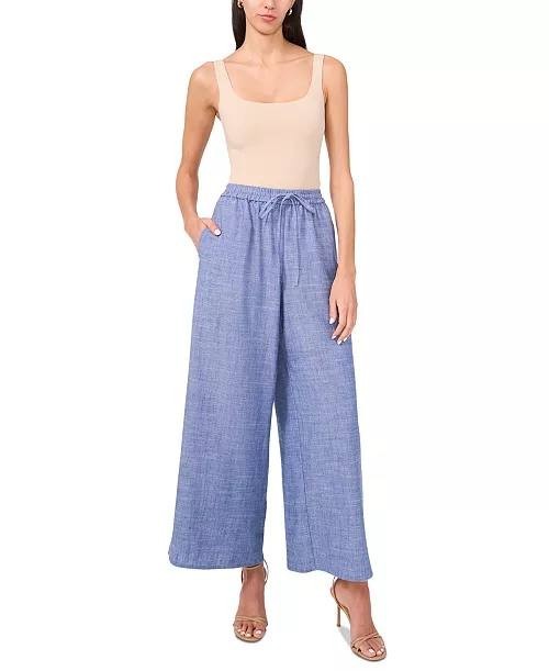 Parker The Rosalie Drawstring Wide-Leg Chambray Pants Blue M $99 NWT