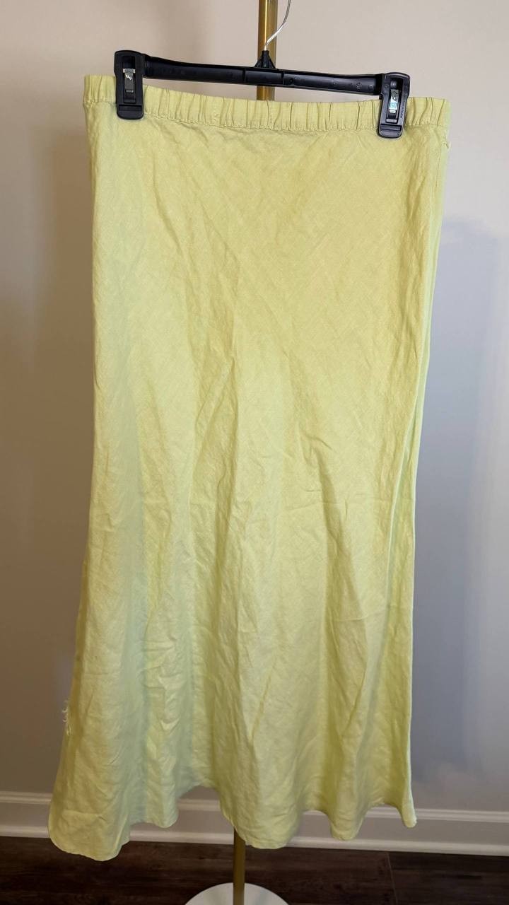 DKNY Pure Women’s Linen Midi Skirt Tea Green M $109 NWT