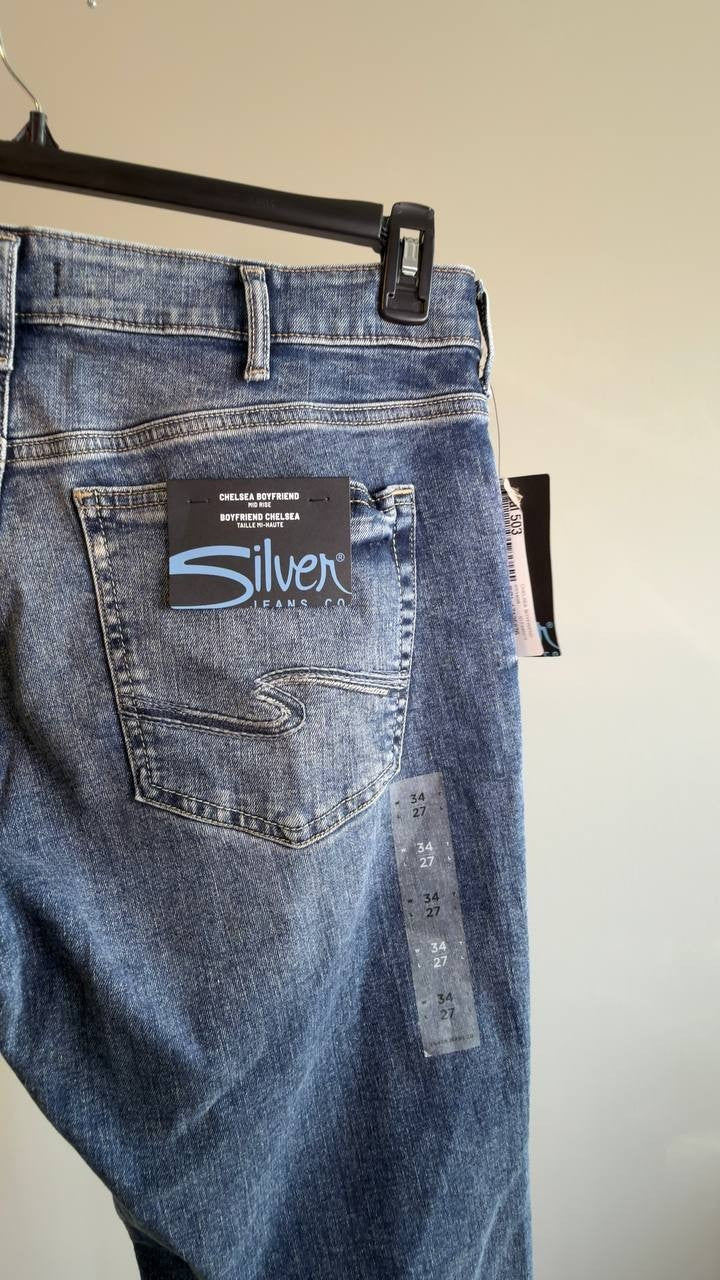 Silver Jeans Chelsea Ripped Boyfriend Straight Ankle Jeans Malabar 34 NWT $94