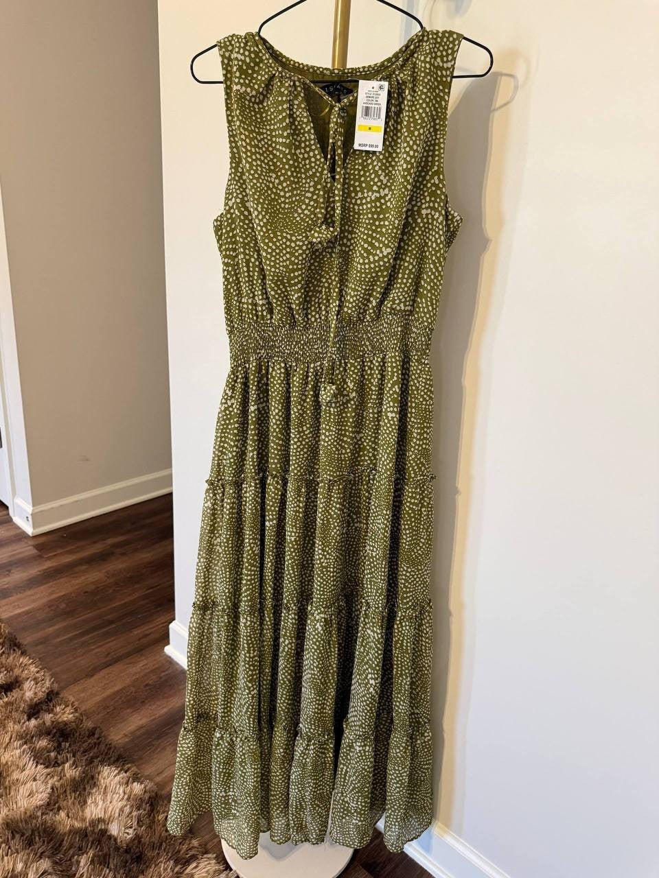 1.STATE Printed Sleeveless Dress Avocado Green M NWT Modern Chic Fresh msrp$99
