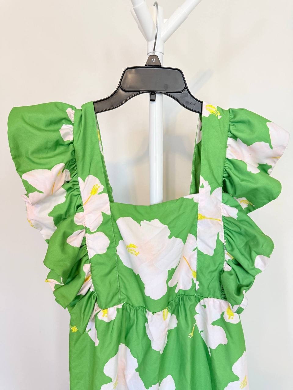 The Lulo Project Floral Ruffle‑Sleeve Dress Green XL NWOT Vibrant Print