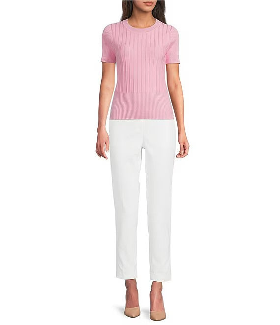 Karl Lagerfeld Paris Ribbed Knit Crew Neck Sweater Light Rose L NWT $69