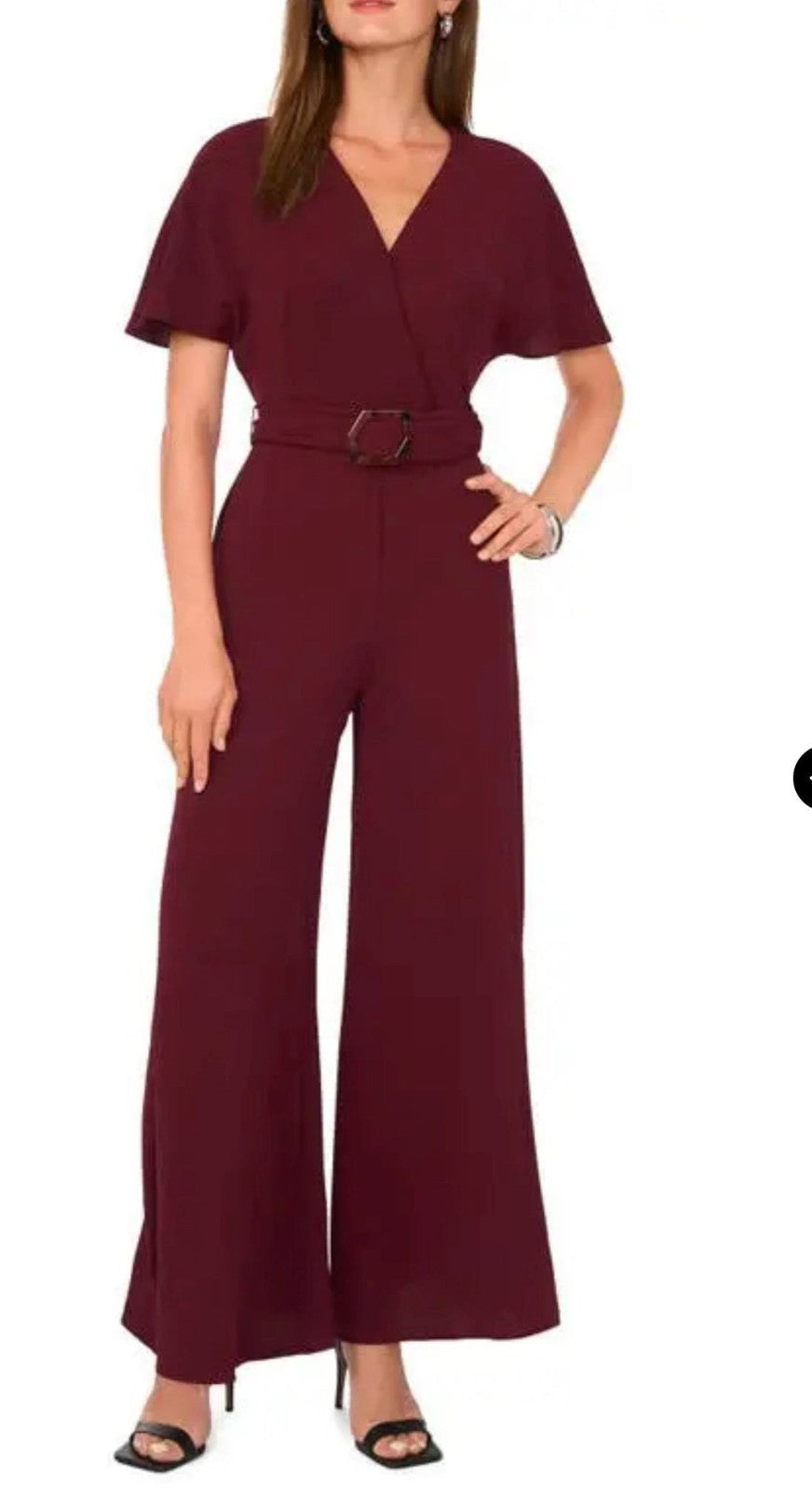 Vince Camuto Open‑Back Wide‑Leg Belted Jumpsuit – Black/Crisp Merlot NWT XS-XL