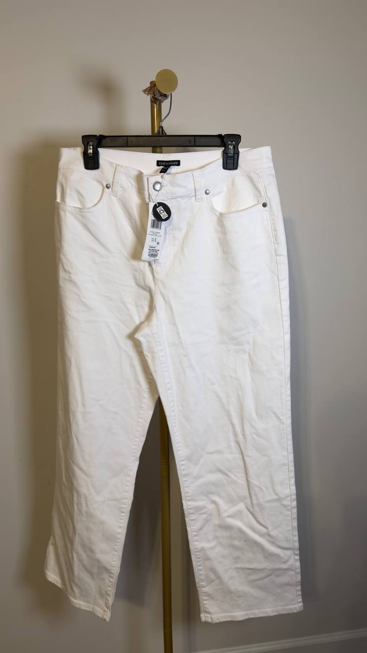 Eileen Fisher Garment-Dyed Organic Cotton Straight Jeans White M NWT $188