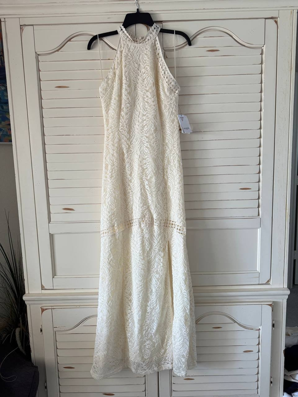 Guess White Liza Lace Maxi Dress Cream White Mult Size M NWT $178