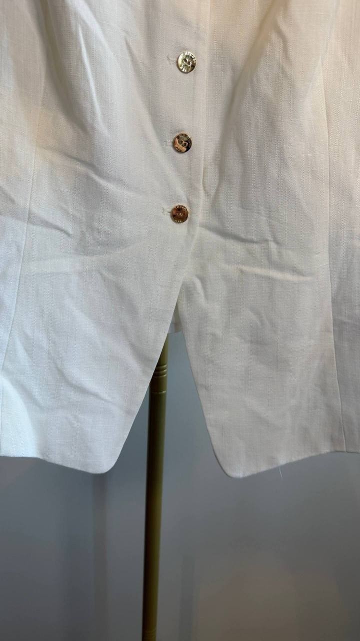 Tahari ASL Women’s Linen‑Blend Button‑Front Tank Vest White 16 $74 NWT